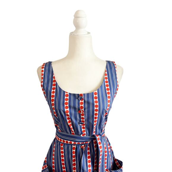 LHD Striped Poplin Midi Dress 2 Blue Red NEW - Picture 3 of 9